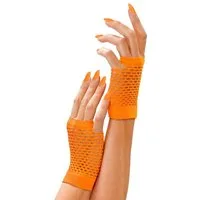 Widmann S.r.l. Kostüm Fingerlose Netz Handschuhe - Kurz, Neon Orange