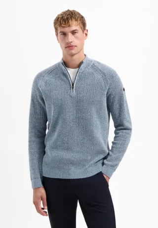 No Excess - Pullover Half Zip 2 Colored Chenille dusty blue - Gr. - XL