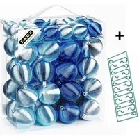 JACK Christbaumschmuck JACK by Inge 50x Kunststoff Kugeln Blau Christbaumkugeln inkl. Haken, Inkl. Haken, Rillenoptik aus Kunststoff Ø 4 + 6 cm, Aufbewahrungsbox