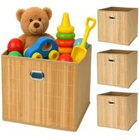 Koopman Aufbewahrungsbox Schrankbox Aufbewahrung 31x31 cm Bambus 1/2/4 er Set (Set, 4 St., Packung), Leicht, Hellbraun, Regal, Faltbar, Aufbewahrungsbox