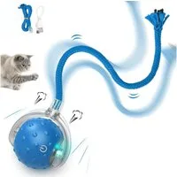 Forrlite Tier-Intelligenzspielzeug Interaktives Katzenspielzeug, Automatischer Ball mit LED-Licht und, Spielseil, Selbstrollendes Katzenspielzeug, USB Aufladbar, Blau