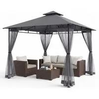Sekey Pavillon 3 x 3m Pavillon Partyzelt Gartenpavillon mit Moskitonetz, Doppeldach, mit 4 Seitenteilen, Stabil, Wasserdicht, Winfest, Sonnenschutz