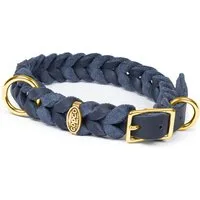 CopcoPet Hunde-Halsband Fettlederhalsband mit Dornschließe verchromt und Messing, Messing, Leder, Geflochten, Handarbeit