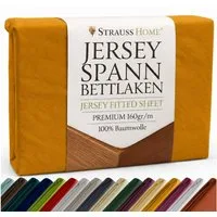 Strauss Home Spannbettlaken Premium 160 g/m² Gekämmte Baumwolle Jersey in Hotelqualität, Gummizug: Rundumgummi, OEKO-TEX®-zertifiziert - Hotelqualität – Formstabil & Langlebig