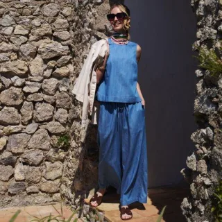 7/8-Schlupfhose aus Lyocell-Mix, Damen, size: regular, Blau, Baumwolle/Lyocell (Viskose), by Lands' End
