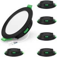 ALUSSO LED Einbaustrahler 6er-Set, Decken Leuchte, Flach Strahler für Bad, Wohnzimmer, 230V, 10W, 125-135 mm, Rund, Schwarz