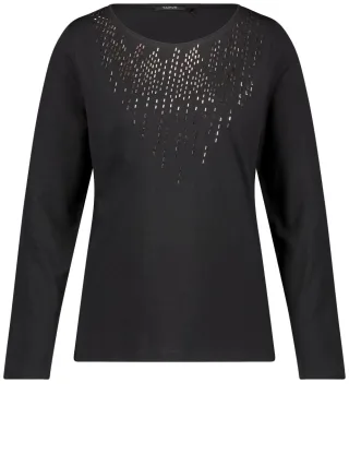 TAIFUN - Langarmshirt mit Glitzersteinchen schwarz - Gr. - 34