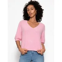 SASSYCLASSY Strickpullover Strickoberteil mit V-Ausschnitt für Damen Feinstrickpullover mit halblangen Ärmeln im lockeren Schnitt