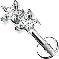 Taffstyle Piercing-Set Tragus Labret Kristall Doppel Sterne Innengewinde Silber Clear 6mm (Helix Rook Lobe Daith Conch Orbital Snug Ohrring Piercing), Ohr Piercing Stecker Knorpel Ohrpiercing Cartilage Knorpel Ohr Tragus