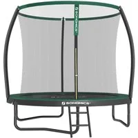 SONGMICS Gartentrampolin Ø 244/305/366/427 cm, Ø 244 cm, bis zu 80-150 kg belastbar, Trampolin mit Leiter und Sicherheitsnetz