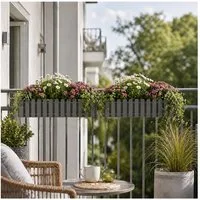 HTI-Living Blumenkasten Blumenkasten mit Wasserspeicher Nessa 75 cm Grau (1 Stück, 1 St., 1 Blumenkasten), inklusive Wasserstandsanzeige und Balkonhalterung