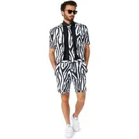 Opposuits Partyanzug Shorts Suit Zazzy Zebra Anzug - Sommer Kostüm, Kurzärmeliger Anzug für die Sommersafari