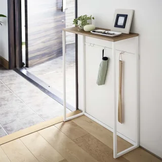Yamazaki Konsolentisch schmal 80cm hoch 60x18cm Metall weiß. Platzsparender Beistelltisch ideal als schmale Ablage im Flur oder Wohnzimmer.