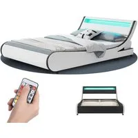 Juskys Polsterbett Valencia, 180 x 200 cm, Doppelbett mit Lattenrost, LED-Beleuchtung und Fernbedienung