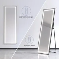 AQUALAVOS Standspiegel Spiegel Ganzkörperspiegel mit LED Beleuchtung 50x150 cm Standspiegel, mit Kaltweiße Lichtfarbe 6400k, Boden/an der Wand befestigter