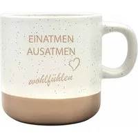 Camolo Tasse Kaffeetasse mit Spruch graviert Einatmen - Ausatmen... 360 ml, Keramik