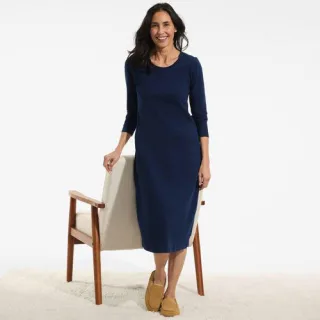 Wadenlanges Langarm-Nachthemd aus reiner Baumwolle für Damen, Damen, size: regular, Blau, Baumwolle, by Lands' End