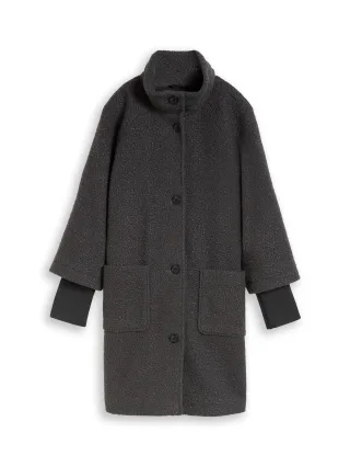 Tom Tailor - Bouclé Mantel im 2-in-1-Look Black Grey Melange - Gr. - XXL