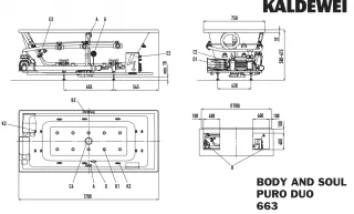 Kaldewei Badewanne PURO DUO Mod.663 BODY & SOUL, 1700 x 750, alpin,re,int. Einl.,Sicht. chrom 266360030001