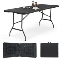 Sekey Klapptisch Klappbar Gartentisch Rattan Optik Campingtisch Partytisch für Balkon, Buffettisch 6 Personen, 180 x 74 x 74 cm, mit Tragegriff, Schwarz