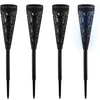 relaxdays LED Solarleuchte Solarlampen-Set mit Lichteffekt, Solarbetriebene Gartenleuchte mit automatischer Dämmerungsschaltung, LED, Weißes Licht, 4er Pack