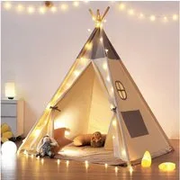 besrey Spielzelt Tipi Zelt für Kinder, Tippi Kinderzelt, Kindertipi +Lichtern Kindertipi aus 100% Baumwolle