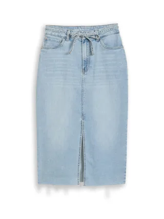 TOM TAILOR Denim - Midi-Jeansrock mit geradem Schnitt und Bindegürtel blau - Gr. - XL