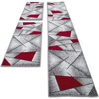 oKu-Tex Bettumrandung 3 teilig, Läufer (67 x 340 cm) + Brücken (2 x 67 x 140 cm), Kurzflor, (Set 3 teilig, 3-tlg), Teppich Schlafzimmer Bettvorleger Set schmal gewebt rot meliert