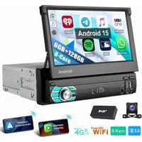ESSGOO 8Kern Android 15 CarPlay 7" Autoradio GPS Single 1DIN 4G+WiFi 6+128G Autoradio (Digitalradio (DAB), RDS, FM, AM, 8-Kern Carplay Android Auto GPS Navi WIFI BT)