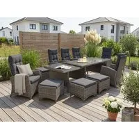 KONIFERA Garten-Essgruppe Monaco, (Set, 27-tlg., 6x Sessel, 4x Hocker, 1x AZ-Tisch 200-366x100x75,5 cm, inkl. Auflagen), für 10 Personen Aluminium, Polyrattan, Rückenlehne verstellbar