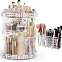Refined Living Organizer 360° Drehbarer Make-up-Organizer, Schminktisch-Organizer (2er Set: 360° drehbarer Make-up Organizer, Make-up Pinsel Organizer, verstellbarer und multifunktionaler Schminktisch-Organizer, Skincare-Organizer, Badezimmer-Aufbewa