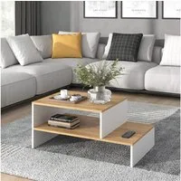 Vicco Couchtisch Amely, Goldkraft Eiche/Weiß, 90 x 55 cm mit Regal (1-St)