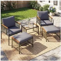 COSTWAY Gartenlounge-Set, (5-tlg), Gartenmöbel mit 2 Sessel, Ottomane, Tisch
