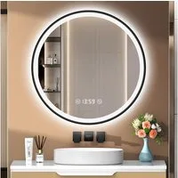PESENXAN Badspiegel Runder LED Spiegel mit Beleuchtung, LED Badezimmerspiegel, Dimmbar (1-St), Antibeschlag, 3 Lichtfarben, Touch-Schalter, Speicherfunktion