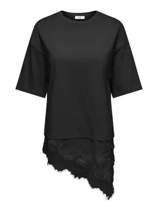 JDY - JDYALMA 2/4 LACE DETAIL T-SHIRT JRS NOOS Black - Gr. - L