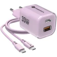 Forcell VT-41 USB-Ladegerät (3300 mA, Ladegerät + USB-C-Silikonkabel, Schnellladefunktion (PD + QC 4.0), GaN III-Technologie)