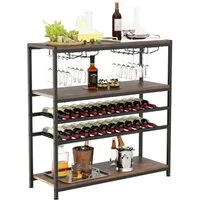 COSTWAY Weinregal, stehend, mit Glashalter & Regalen, Metall, 35x101x100cm