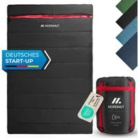 Nordmut Doppelschlafsack Deckenschlafsack XXL 2 Personen Camping Outdoor, warm, koppelbar (Spar-Set, 2 tlg., Nordmut Otra + Kompressionsbeutel), wasserabweisend, kuschelwarm bis 6°C, YKK 2-Wege-RV, kleines Packmaß