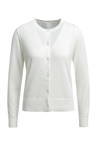 Milano Italy - roundneck ajour cardigan w placket + 1/1 sleeve offwhite - Gr. - XL