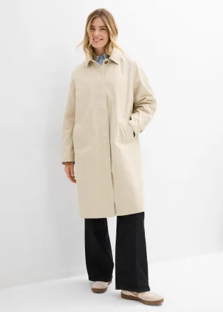 bonprix Einreihiger Trenchcoat, beige, Gr.50, Einreihiger Trenchcoat mit verdeckter Knopfleiste und zwei Leistentaschen vorne, 100% Baumwolle