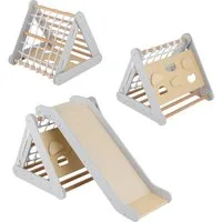 COSTWAY Klettergerüst 4 in 1 Kletterdreieck, mit Rutsche, aus Holz