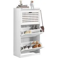 SoBuy Schuhschrank FSR108, Schuhkommode für Flur und Diele, Schuhablage mit 3 Klappen Schuhregal mit 2 Hacken Schuhkipper mit 6 Ablageflächen