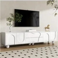 Merax Lowboard mit Holzbeinen (1 St), TV-Schrank mit 4 Türen, 2 Schubladen & reichlich Stauraum, 180x40x42cm