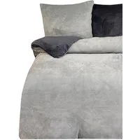 Leonado Vicenti Bettwäsche 4 tlg Winter Wende Plüsch Thermo Fleece Warm Bettwäsche 135x200 Grau, Fleece, 4 teilig