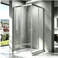 Boromal Eckdusche Duschkabine Schiebetür Eckeinstieg Schwarz / Silber, BxT: 75x80 cm, Montage auf Duschtasse sowie ebenerdig möglich, 5mm ESG Glas Duschwand