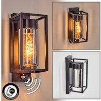 hofstein Außen-Wandleuchte Außenleuchte m. Bewegungsmelder aus Metall/Glas in Schwarz/Rauchfarben, ohne Leuchtmittel, Wechselglas, moderne Wandlampe für Hof/Eingangsbereich, 1 x E27, IP44