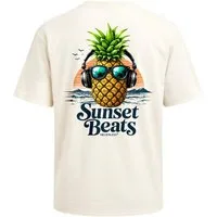 Neverless Oversize-Shirt Herren T-Shirt mit Backprint - Sunset Beats - Oversized Relaxed Fit mit Print