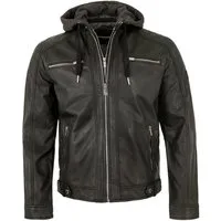 Lederjacken24 Lederjacke Smudo Herren Echtleder Lederjacke Kapuze Lammnappa schwarz
