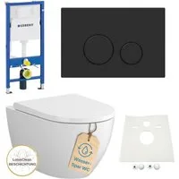GEBERIT Vorwandelement WC Geberit Spülkasten Betätigungsplatte schwarz matt, Komplett-Set
