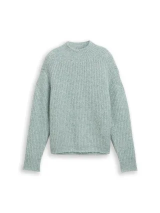 Denim Tom Tailor - Relaxed Fit Strickpullover mit Stehkragen silver cloud blue melange - Gr. - S